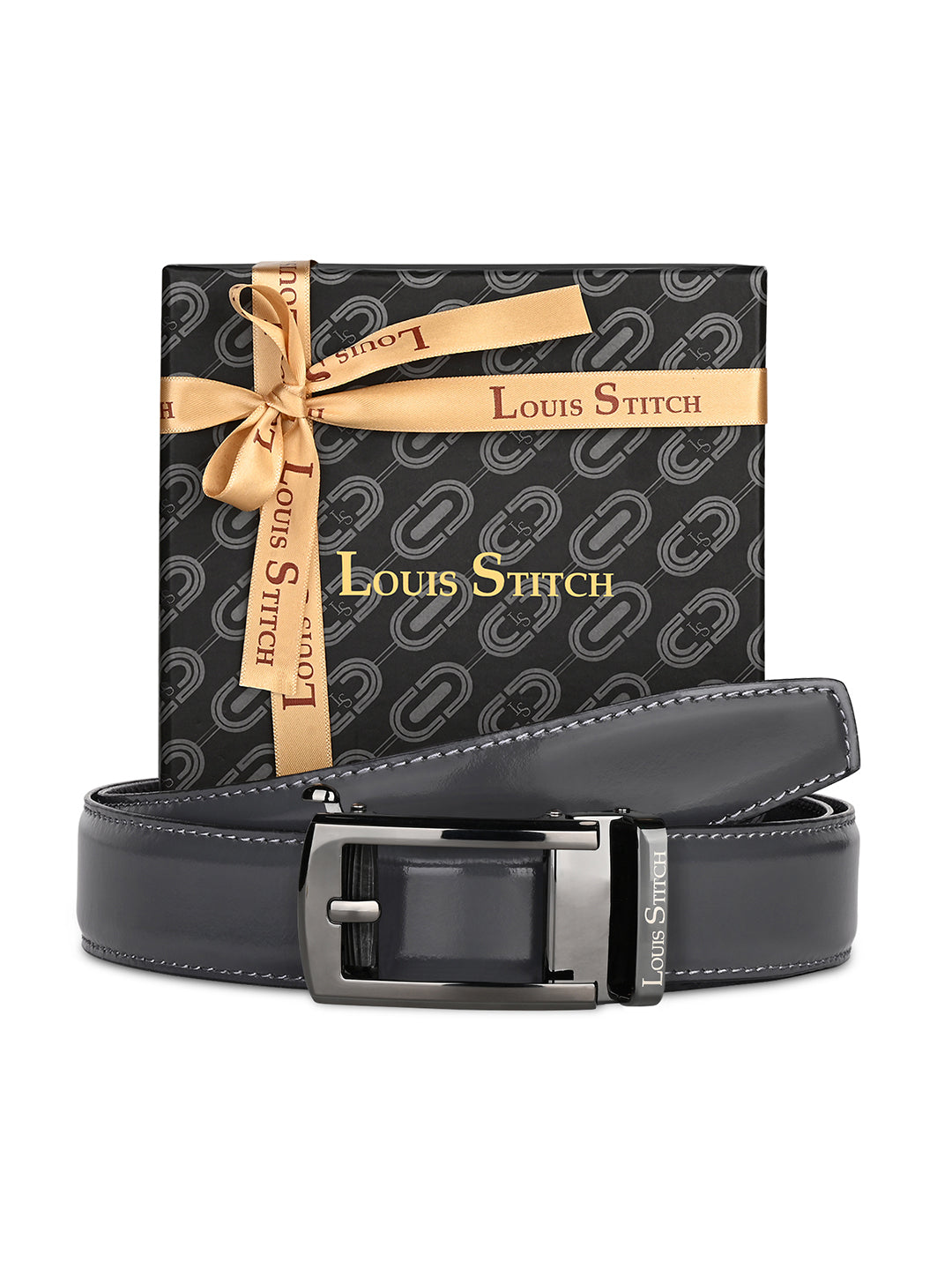 Premium VT Leather Men's Gunmetal Black Buckle Auto Lock Belt