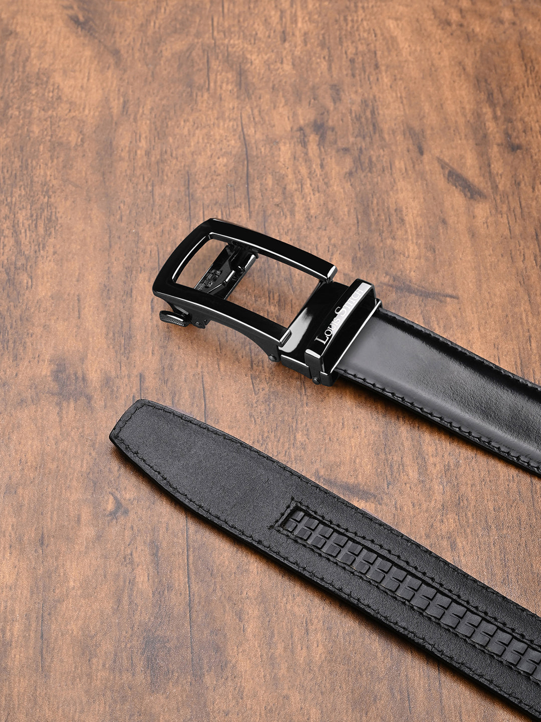 Premium VT Leather Men's Gunmetal Black Buckle Auto Lock Belt