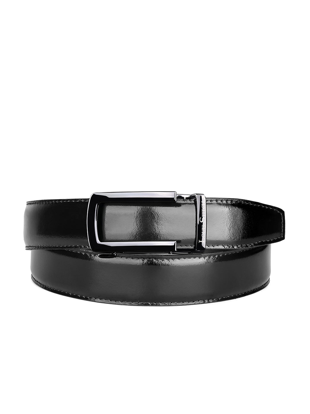 Premium VT Leather Men's Gunmetal Black Buckle Auto Lock Belt