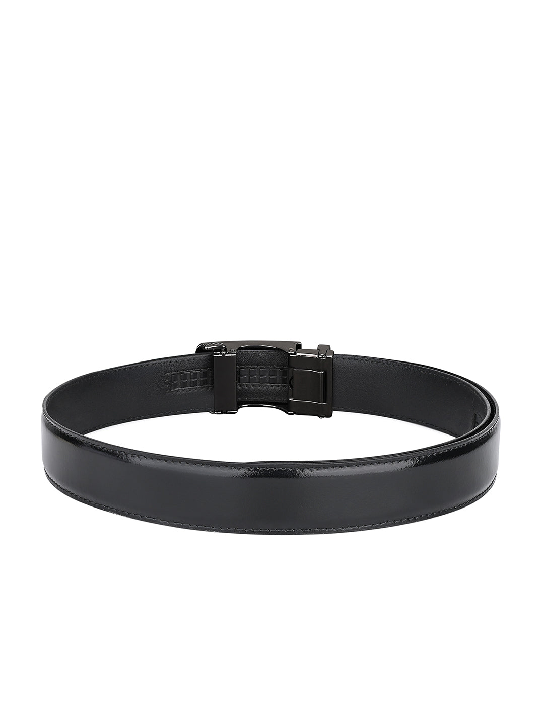 Premium VT Leather Men's Gunmetal Black Buckle Auto Lock Belt