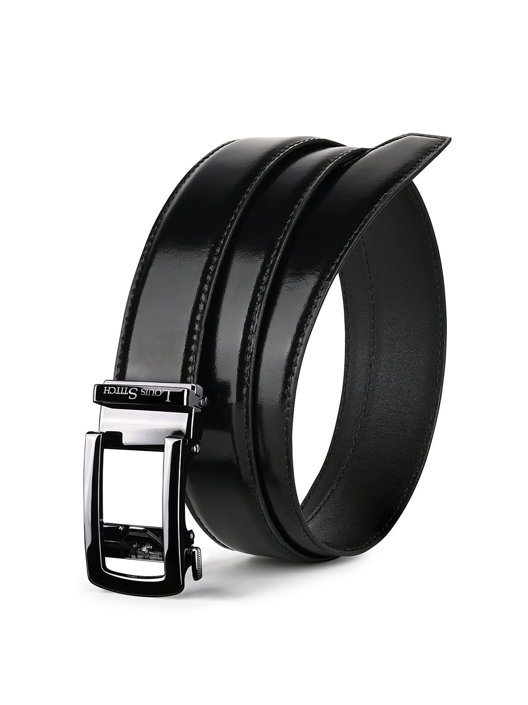 Premium VT Leather Men's Gunmetal Black Buckle Auto Lock Belt