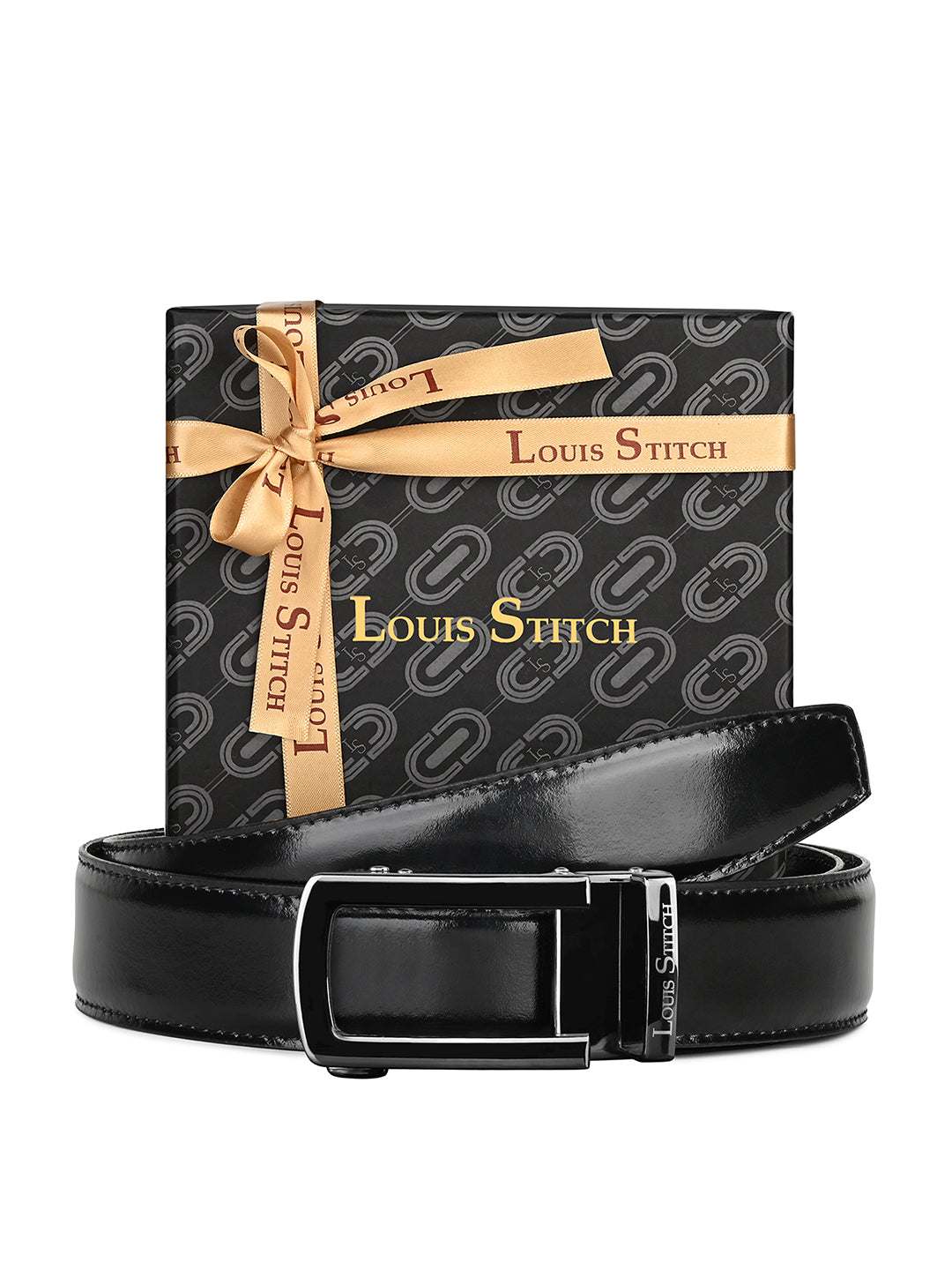 Premium VT Leather Men's Gunmetal Black Buckle Auto Lock Belt