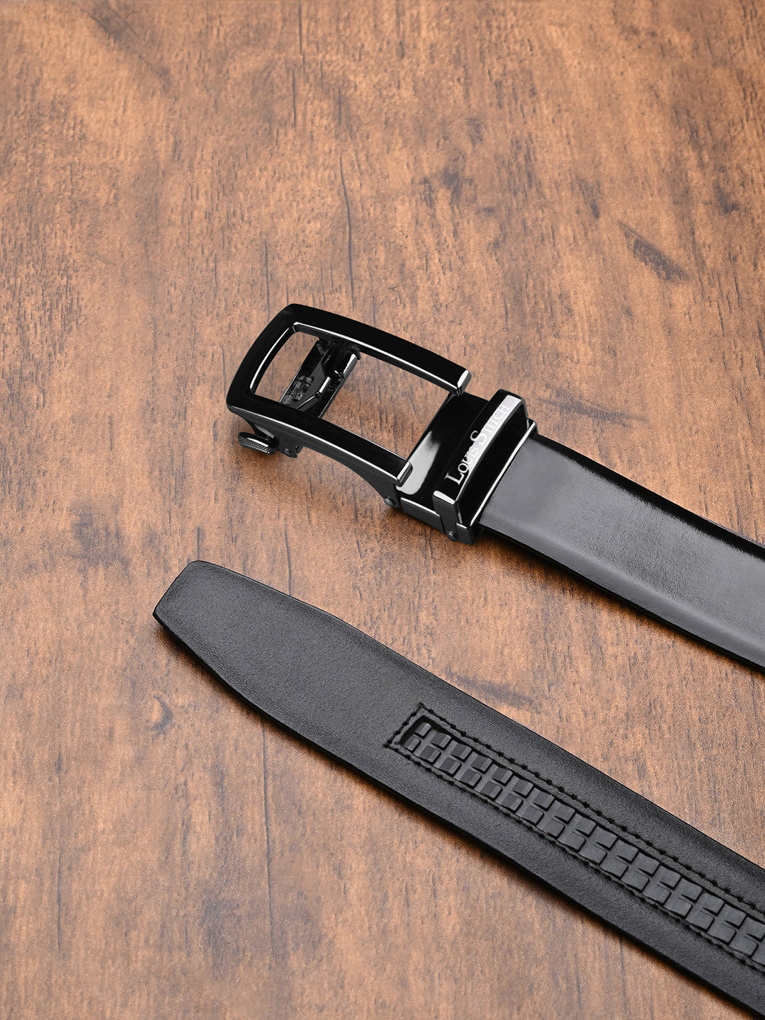 Premium VT Leather Men's Gunmetal Black Buckle Auto Lock Belt