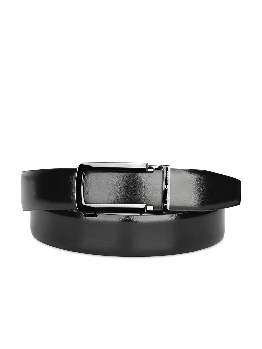 Premium VT Leather Men's Gunmetal Black Buckle Auto Lock Belt