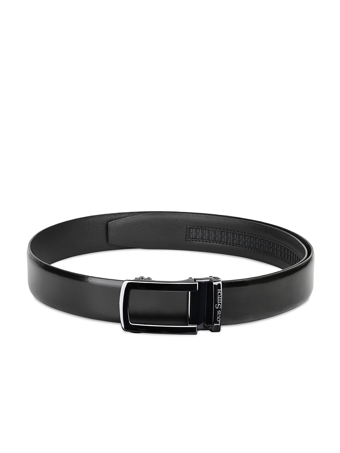 Premium VT Leather Men's Gunmetal Black Buckle Auto Lock Belt