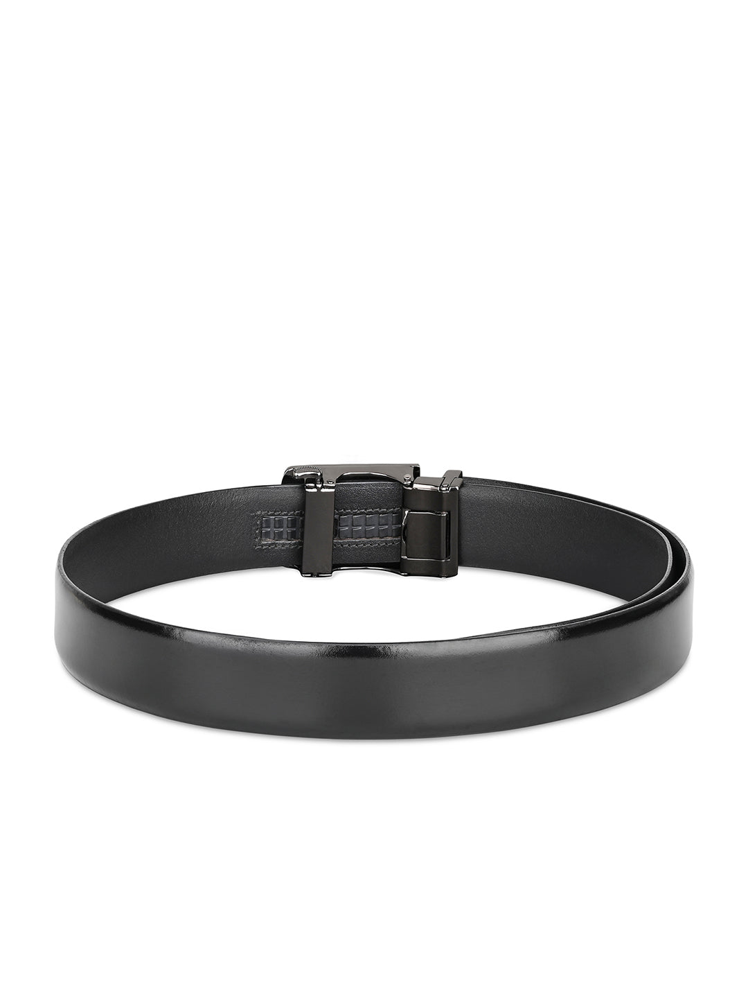 Premium VT Leather Men's Gunmetal Black Buckle Auto Lock Belt