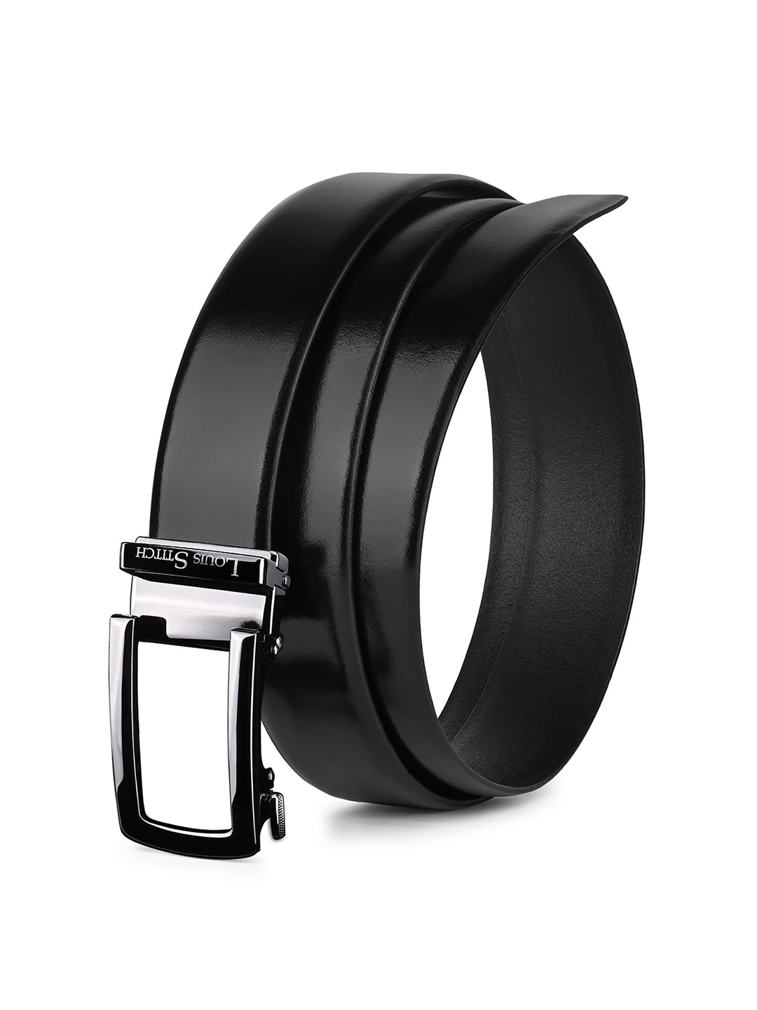 Premium VT Leather Men's Gunmetal Black Buckle Auto Lock Belt