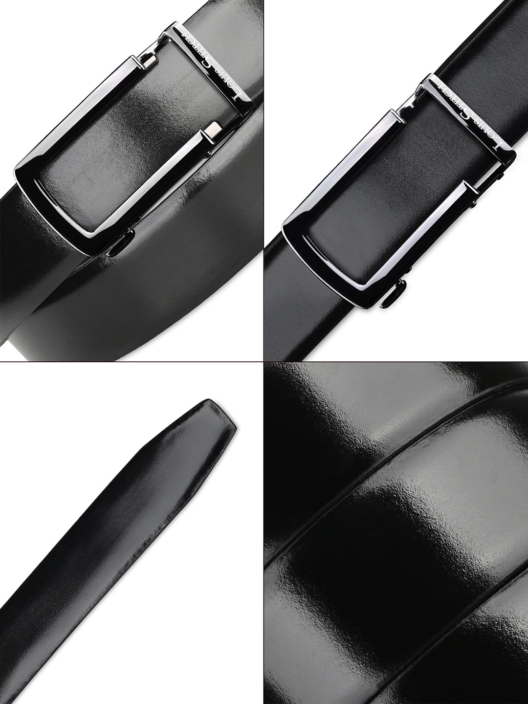 Premium VT Leather Men's Gunmetal Black Buckle Auto Lock Belt