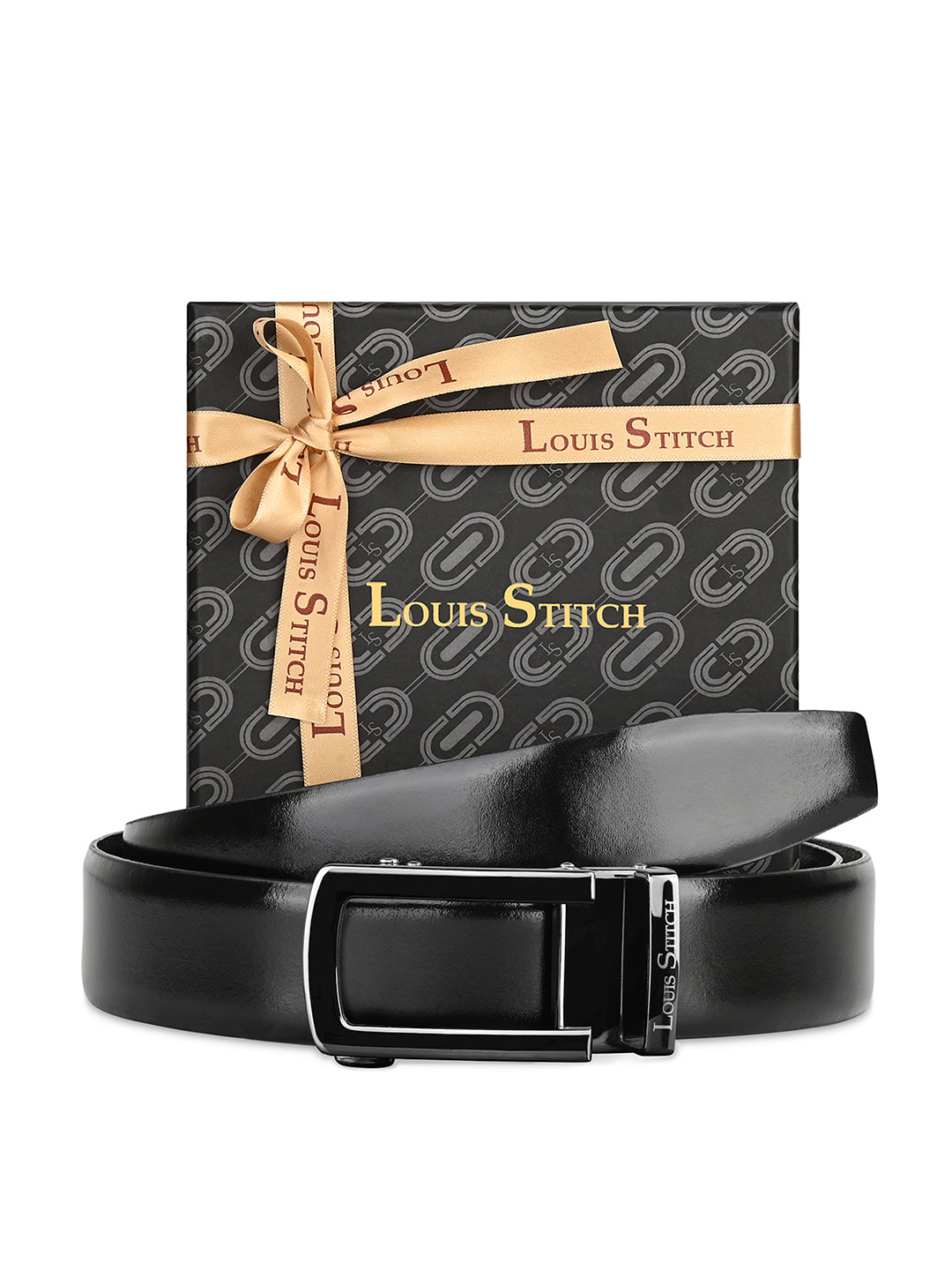 Premium VT Leather Men's Gunmetal Black Buckle Auto Lock Belt