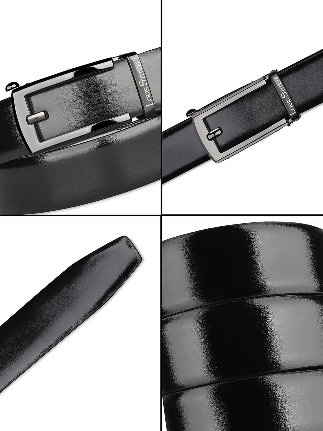 Premium VT Leather Men's Gunmetal Black Buckle Auto Lock Belt