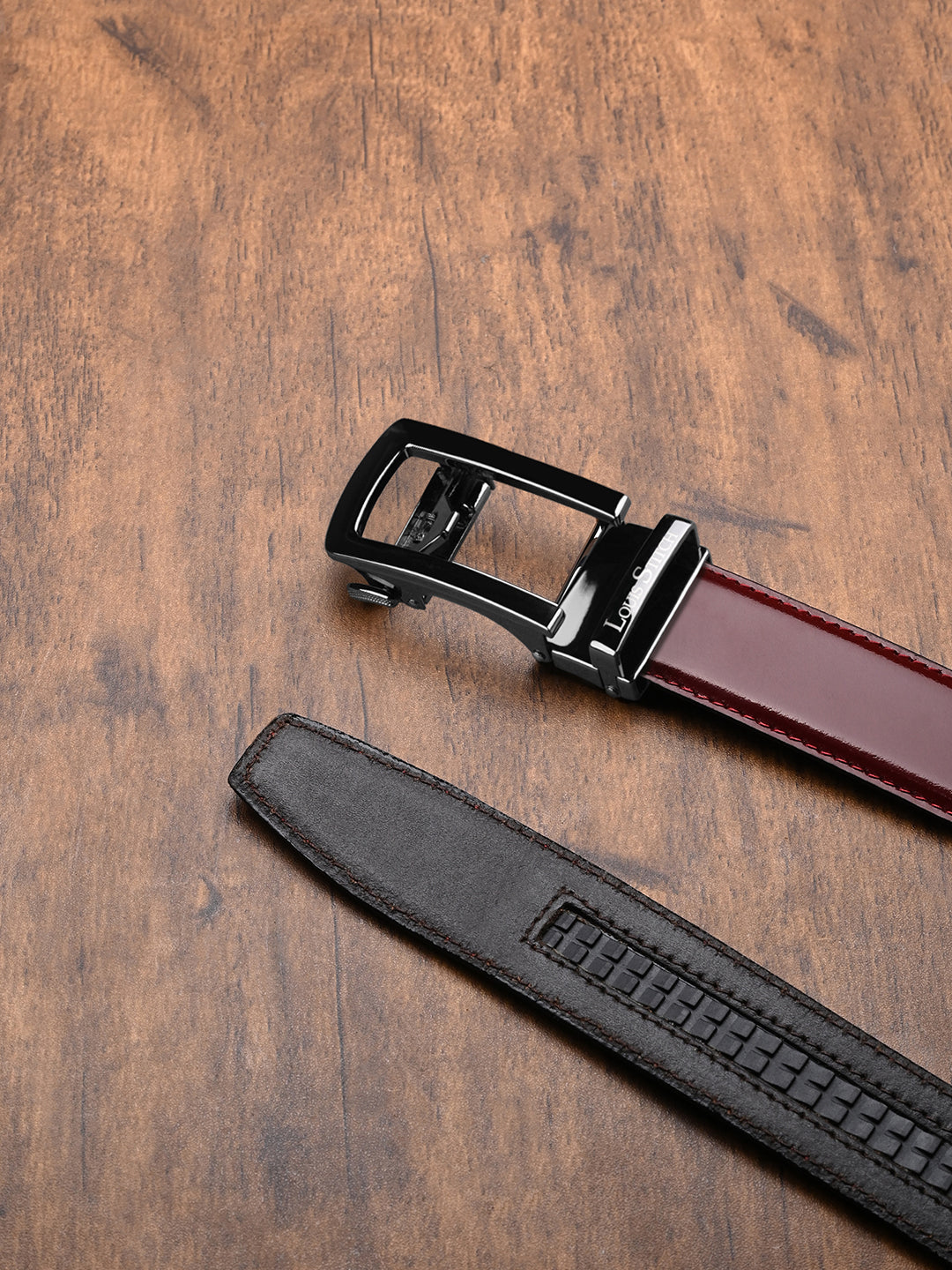 Premium VT Leather Men's Gunmetal Black Buckle Auto Lock Belt