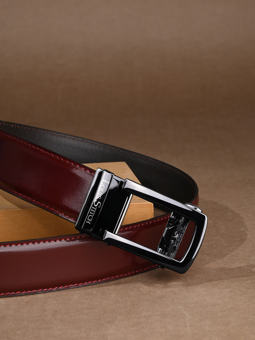 Premium VT Leather Men's Gunmetal Black Buckle Auto Lock Belt