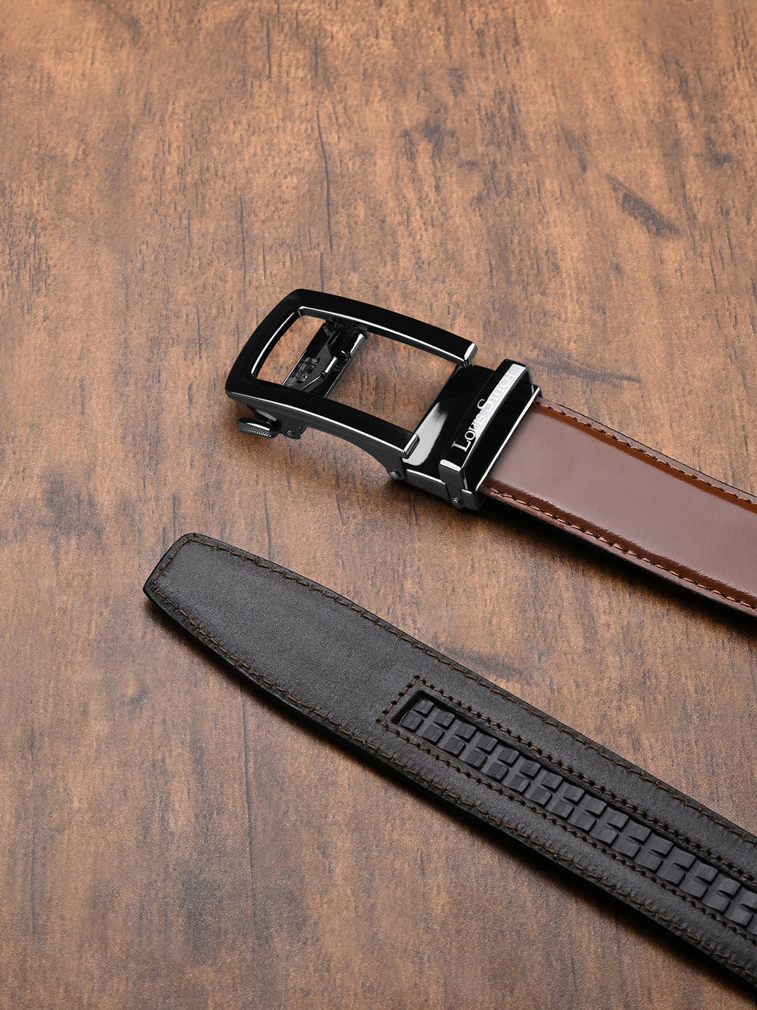 Premium VT Leather Men's Gunmetal Black Buckle Auto Lock Belt