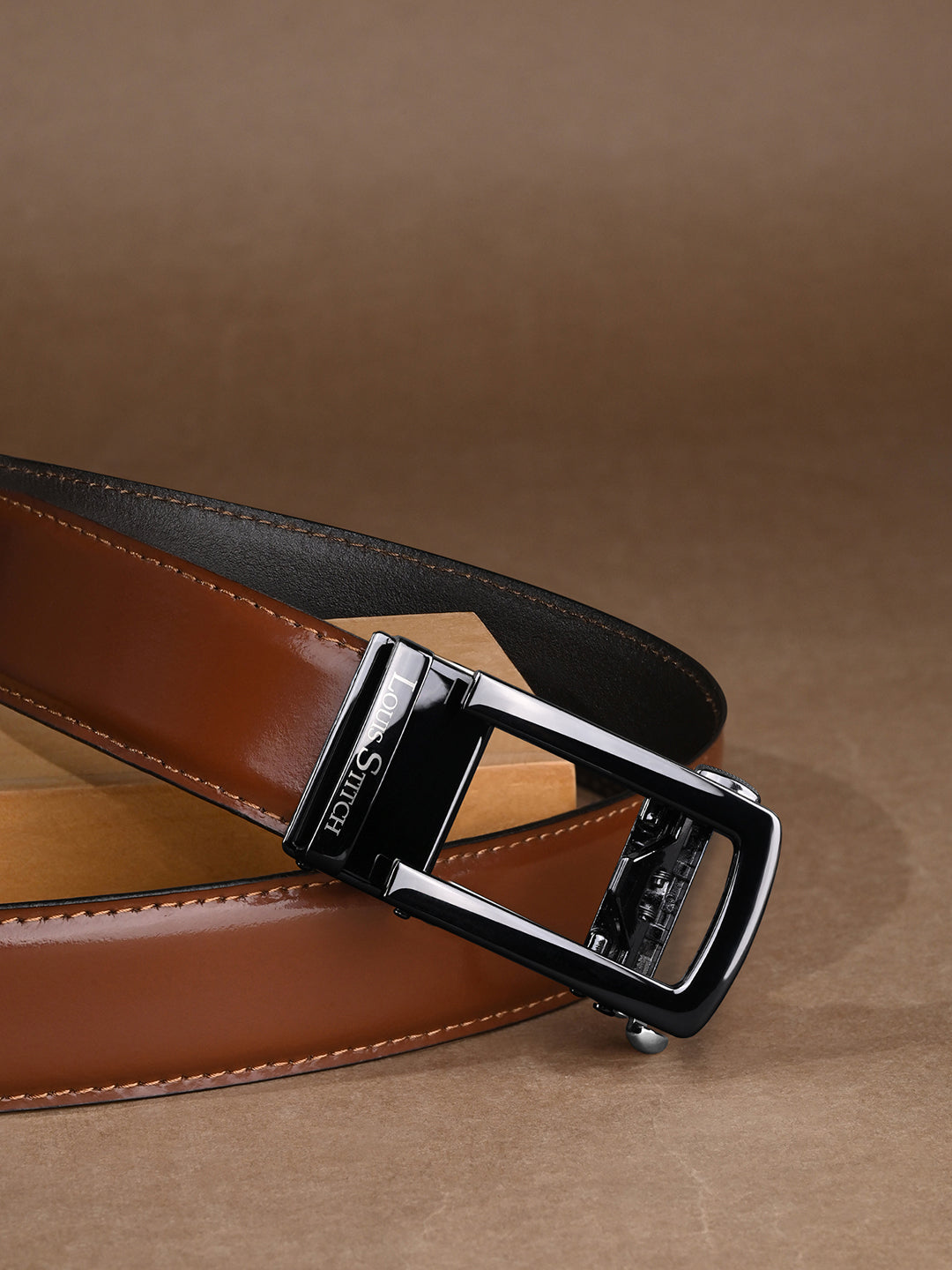 Premium VT Leather Men's Gunmetal Black Buckle Auto Lock Belt