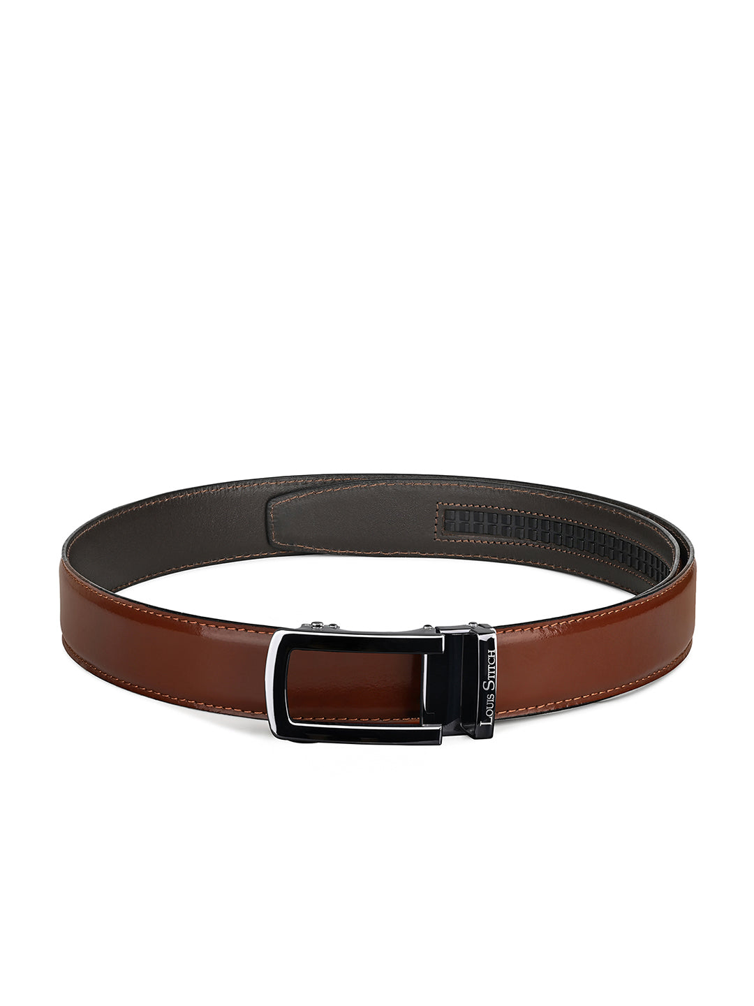 Premium VT Leather Men's Gunmetal Black Buckle Auto Lock Belt