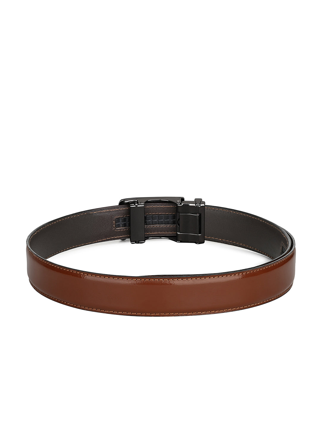 Premium VT Leather Men's Gunmetal Black Buckle Auto Lock Belt