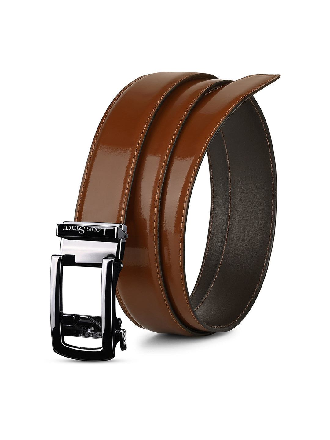 Premium VT Leather Men's Gunmetal Black Buckle Auto Lock Belt