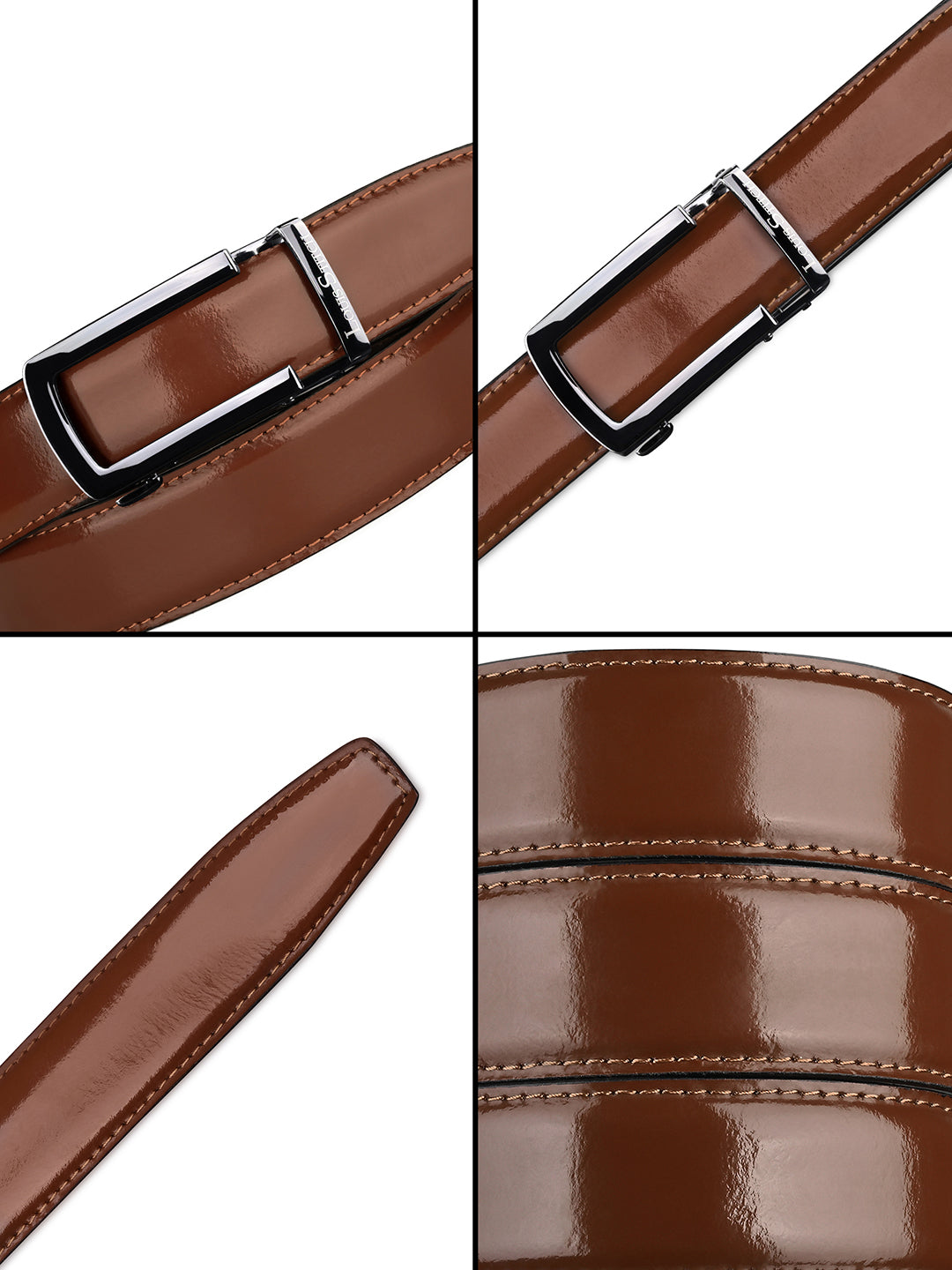 Premium VT Leather Men's Gunmetal Black Buckle Auto Lock Belt