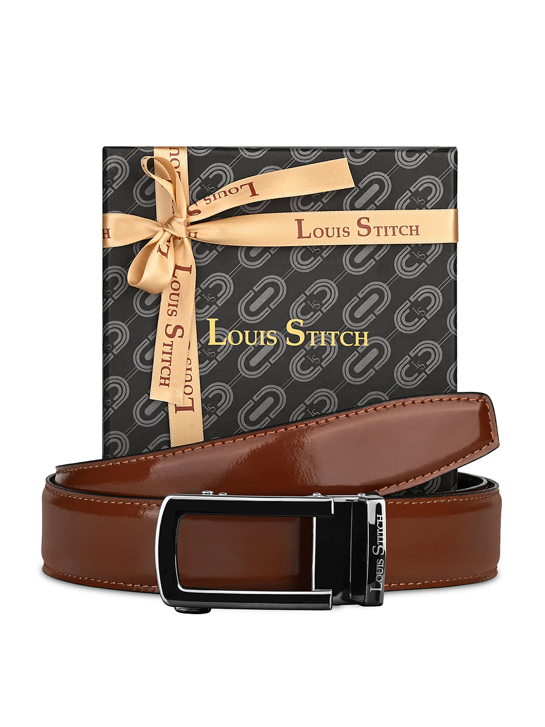 Premium VT Leather Men's Gunmetal Black Buckle Auto Lock Belt
