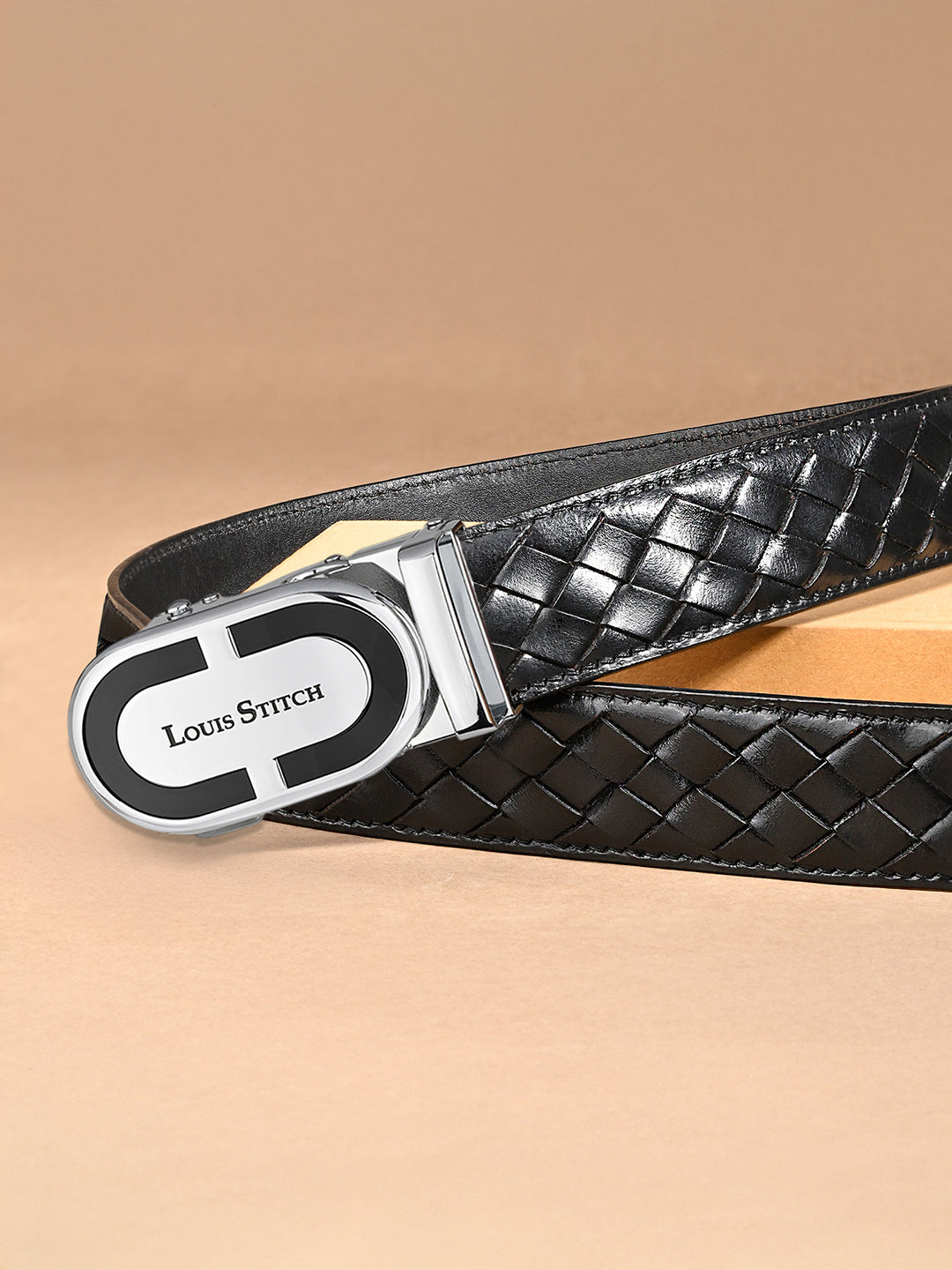 Premium VT Leather Men's Chrome Buckle Auto Lock Belt