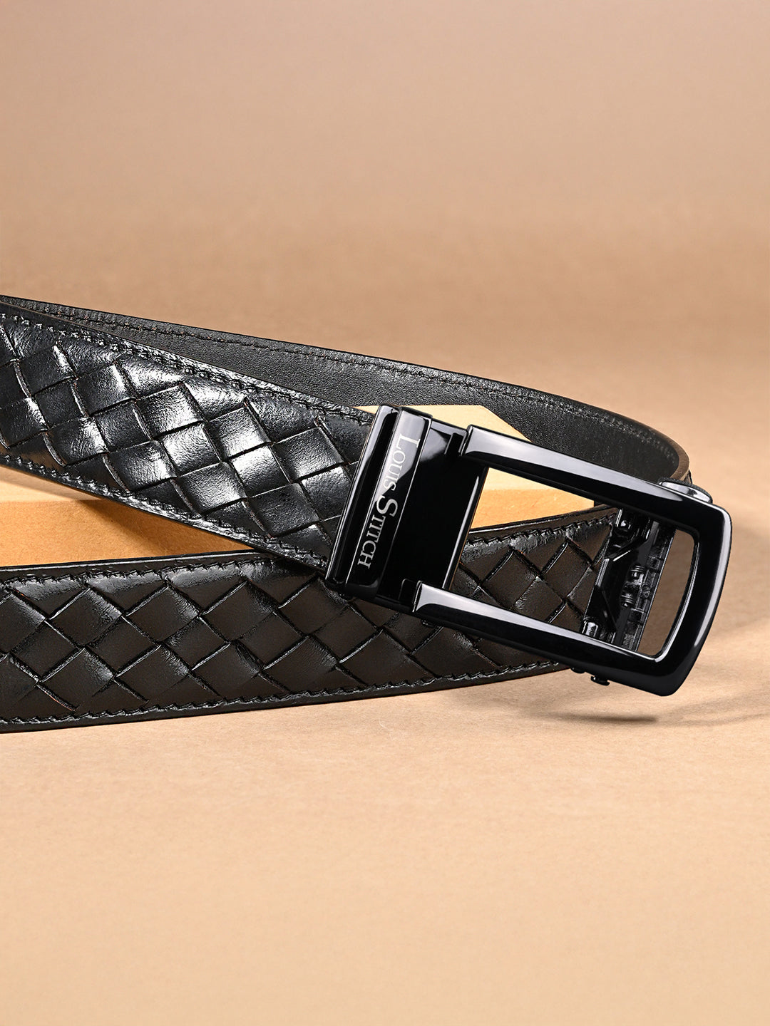 Premium VT Leather Men's Gunmetal Black Buckle Auto Lock Belt