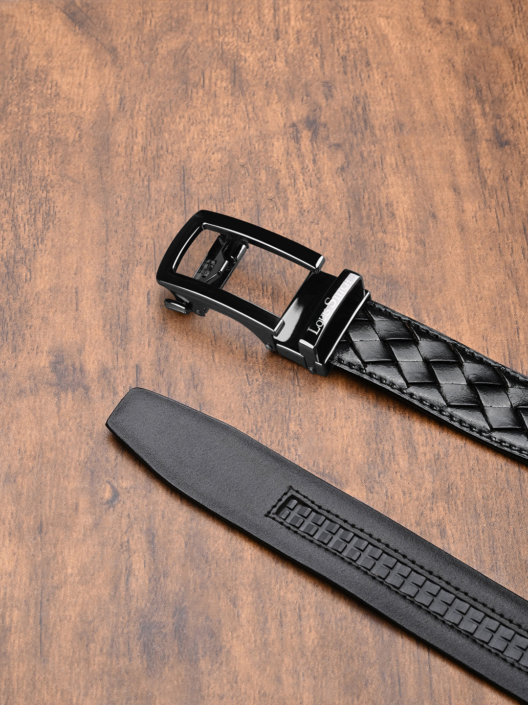 Premium VT Leather Men's Gunmetal Black Buckle Auto Lock Belt