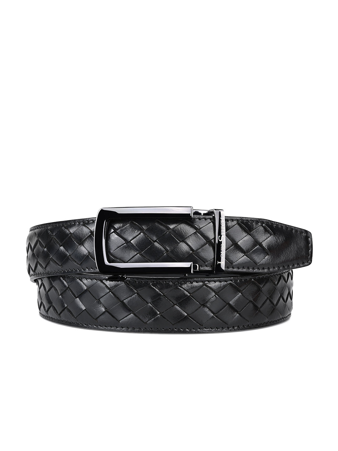 Premium VT Leather Men's Gunmetal Black Buckle Auto Lock Belt