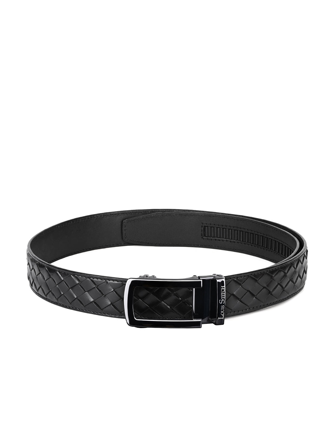 Premium VT Leather Men's Gunmetal Black Buckle Auto Lock Belt