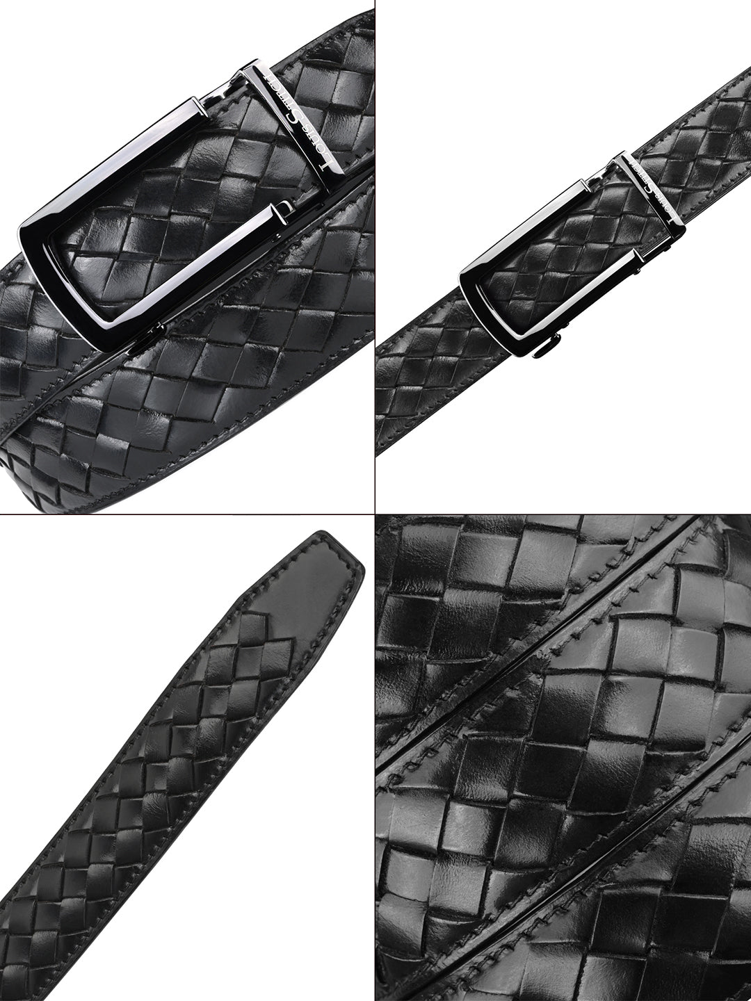 Premium VT Leather Men's Gunmetal Black Buckle Auto Lock Belt