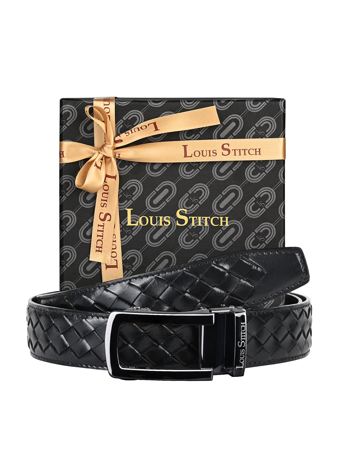 Premium VT Leather Men's Gunmetal Black Buckle Auto Lock Belt