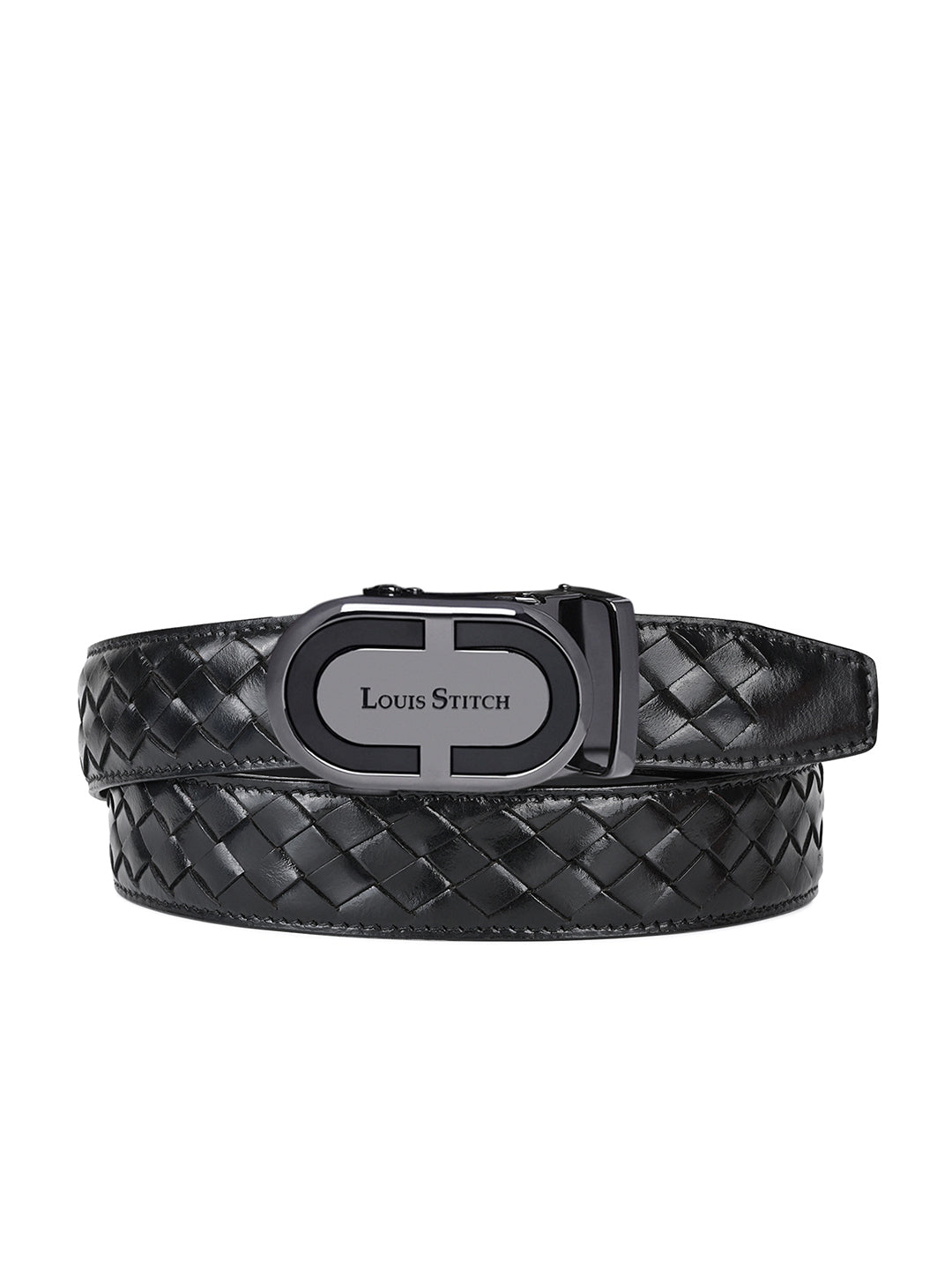 Premium VT Leather Men's Gunmetal Black Buckle Auto Lock Belt
