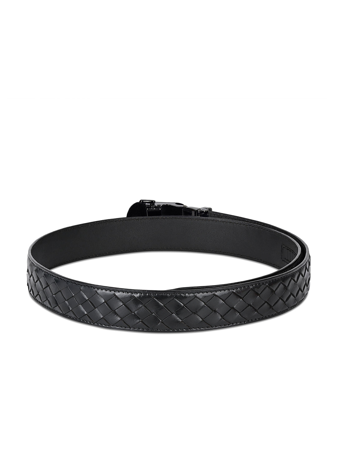 Premium VT Leather Men's Gunmetal Black Buckle Auto Lock Belt