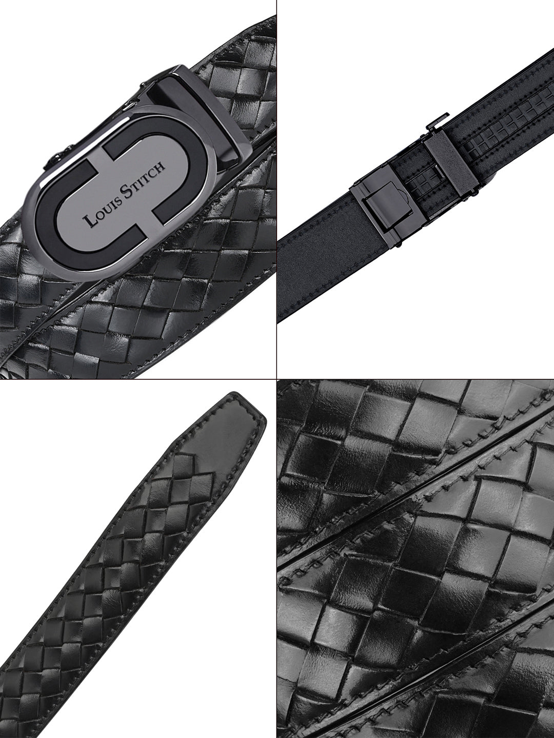 Premium VT Leather Men's Gunmetal Black Buckle Auto Lock Belt