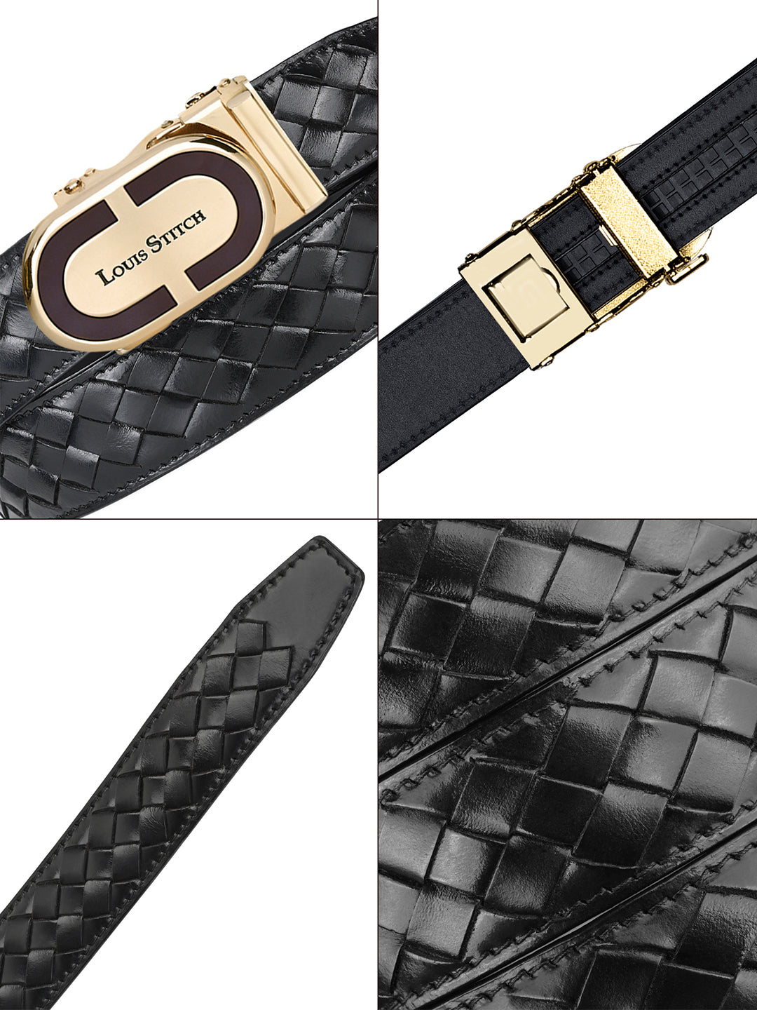 Premium VT Leather Men's Golden Buckle Auto Lock Belt