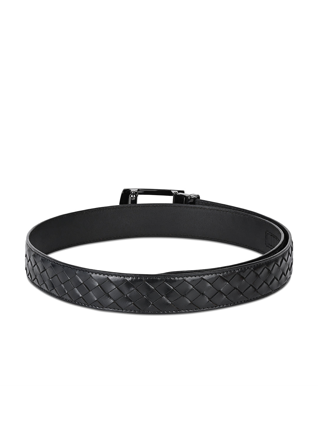 Premium VT Leather Men's Gunmetal Black Buckle Auto Lock Belt