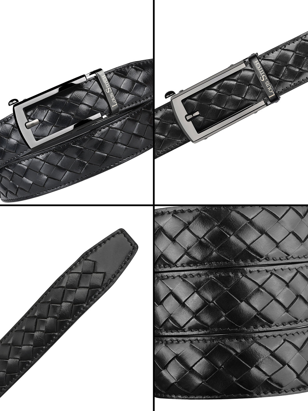 Premium VT Leather Men's Gunmetal Black Buckle Auto Lock Belt