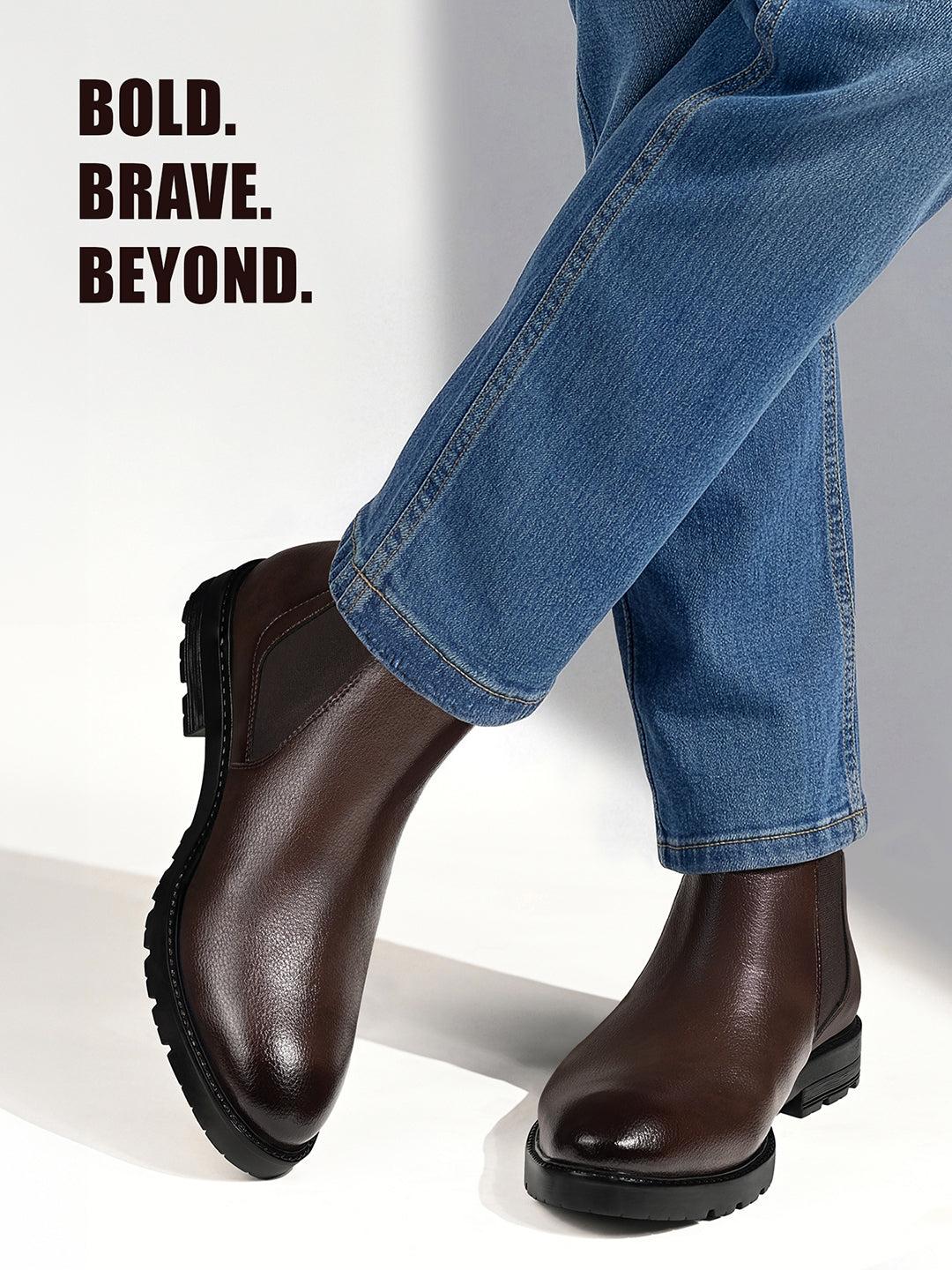 Brunette Brown Mid-Top Slip-On High Ankle Chelsea Boots