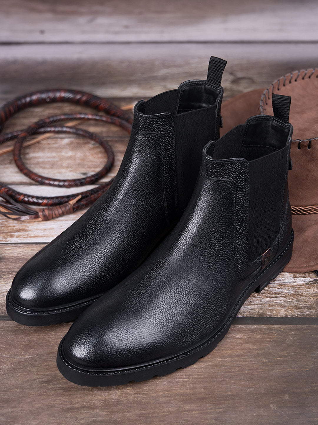 Jet Black Handcrafted Italian Leather High Ankle Chelsea Boots