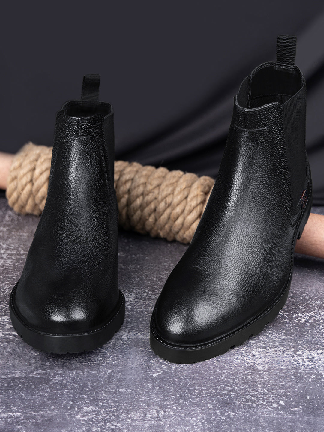 Jet Black Handcrafted Italian Leather High Ankle Chelsea Boots