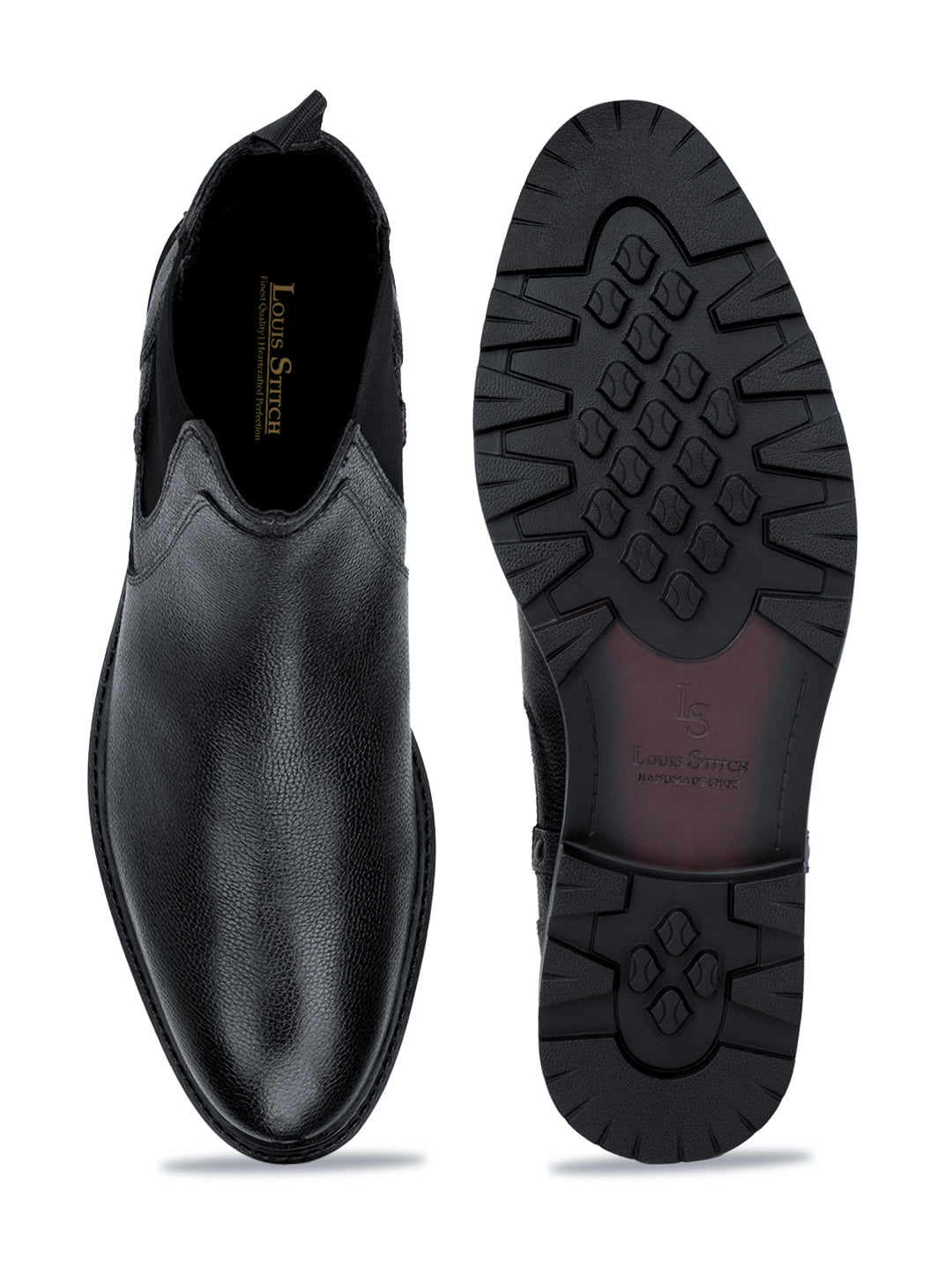 Jet Black Handcrafted Italian Leather High Ankle Chelsea Boots