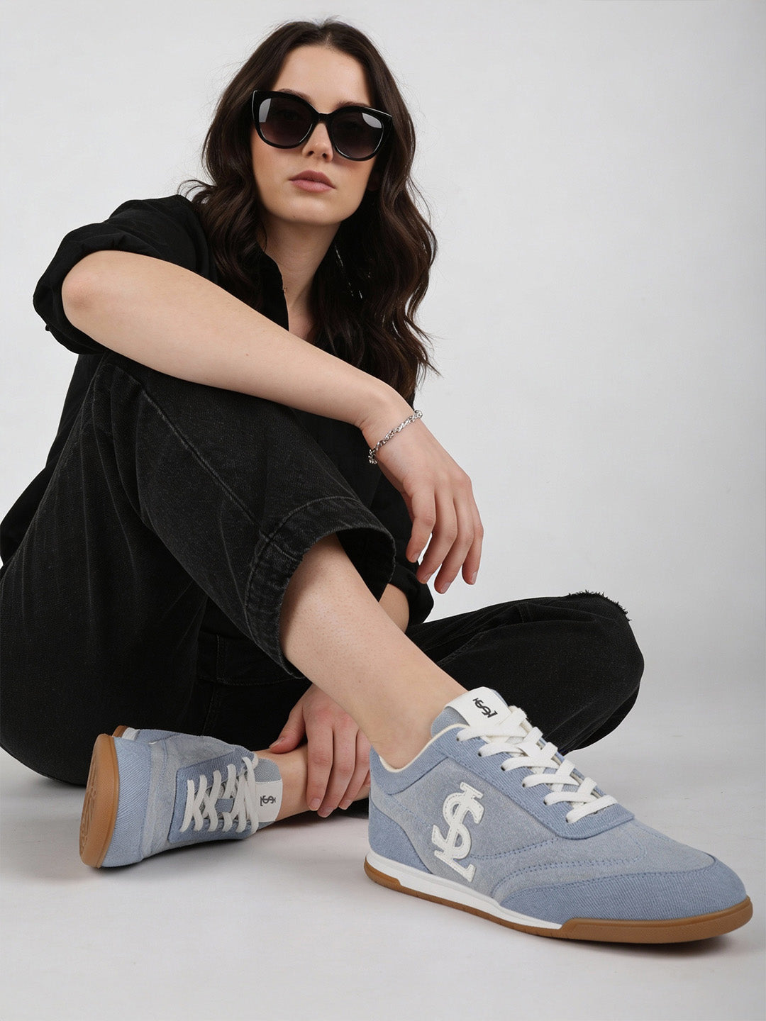 Women's Sky Blue Lightweight and Comfortable Casual Lace-Up Denim Sneakers