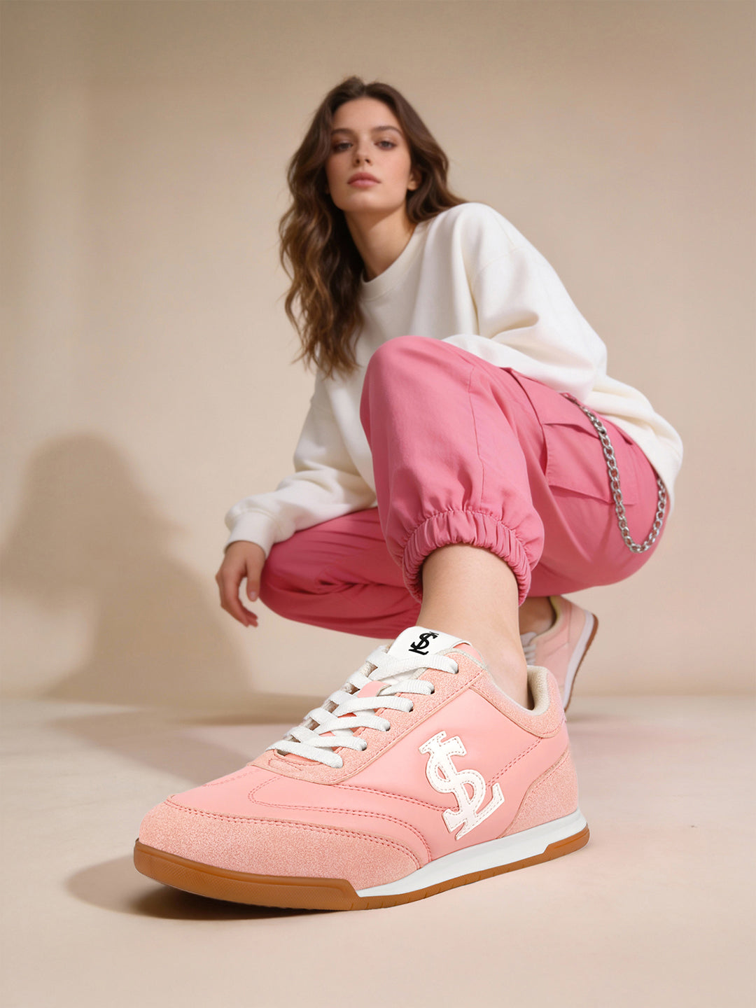 Women's Pink Lightweight and Comfortable Casual Lace-Up Sneakers
