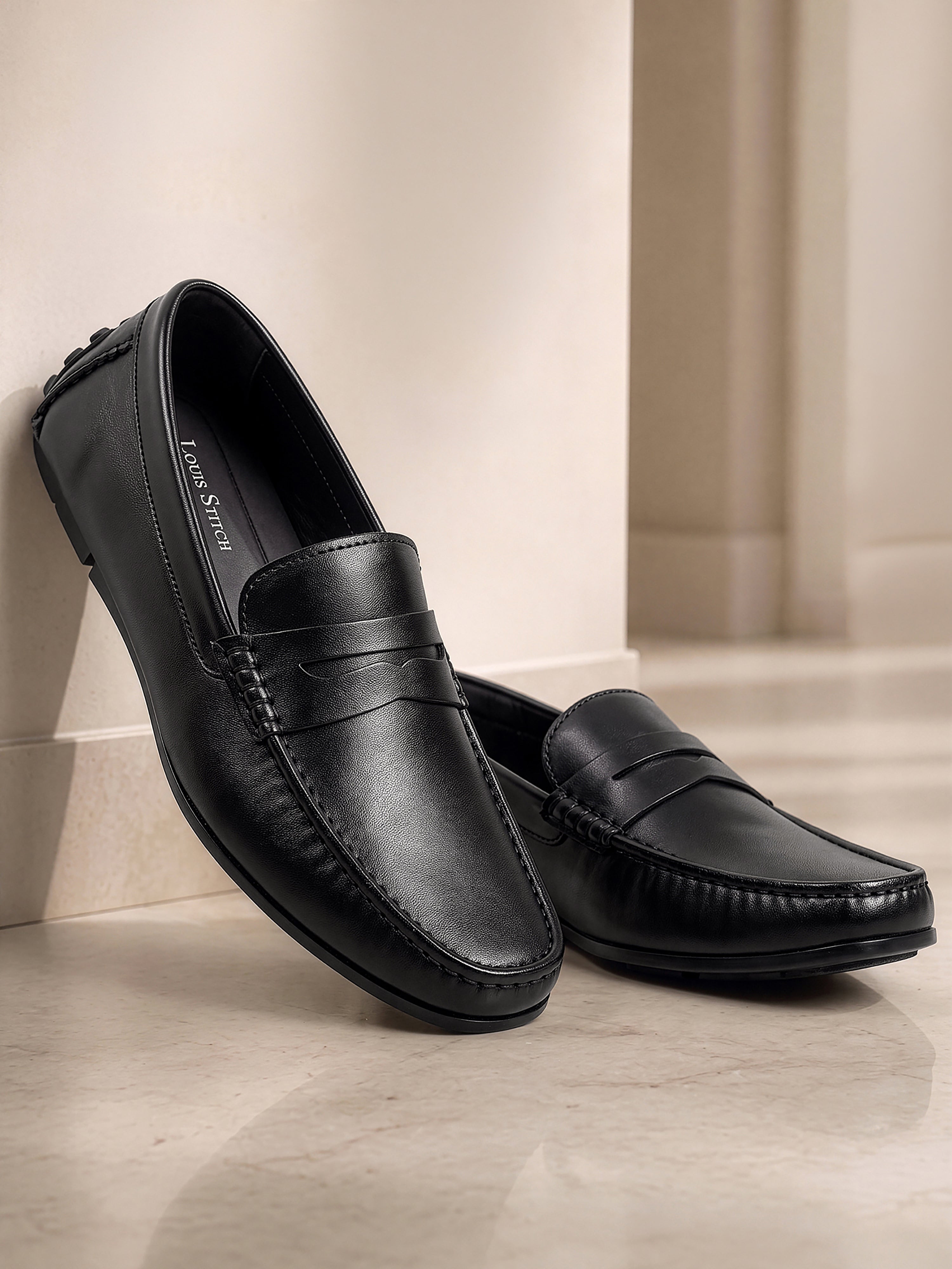 Jet Black Formal Slip-On Driving Loafers