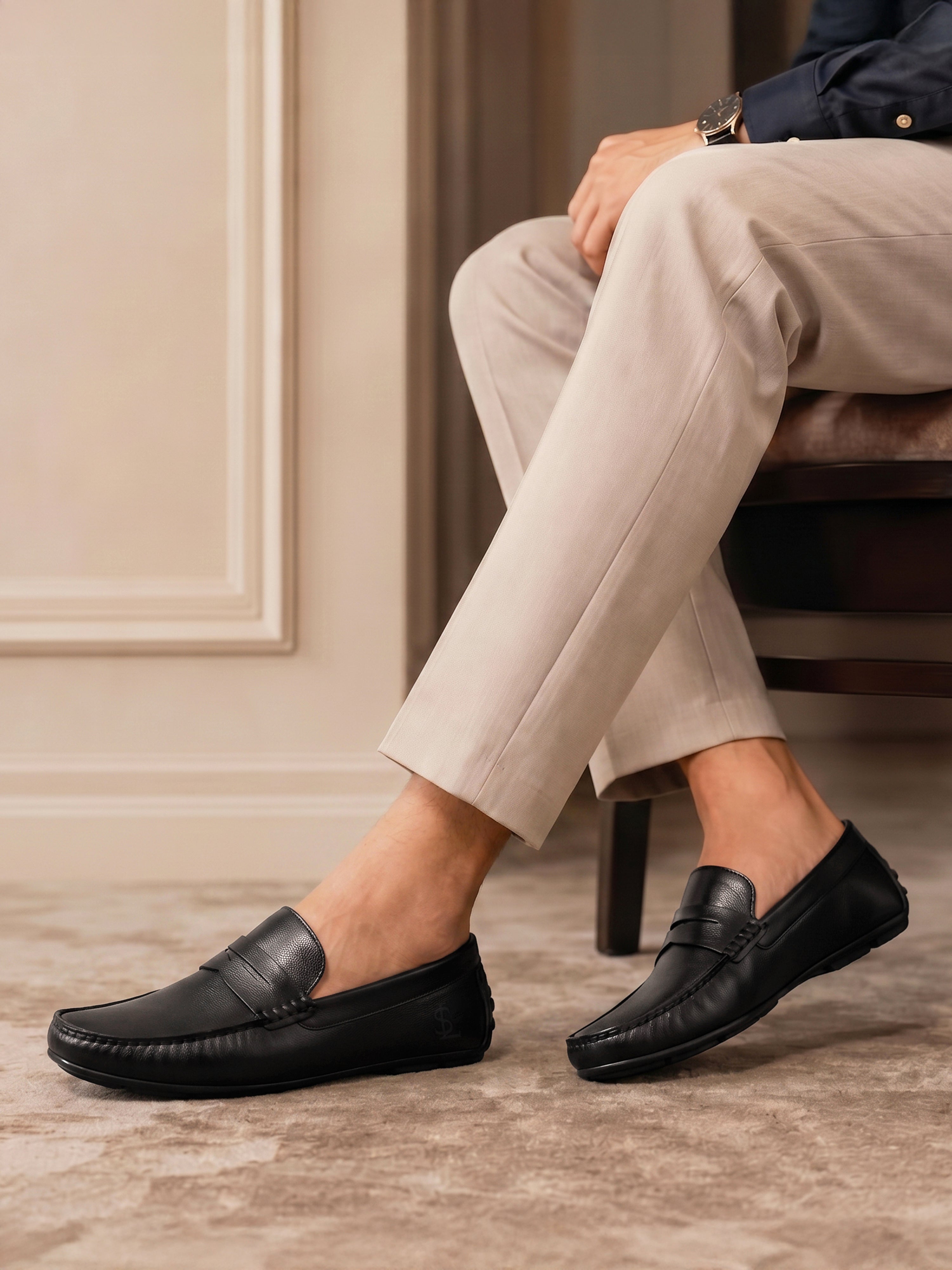 Jet Black Formal Slip-On Driving Loafers