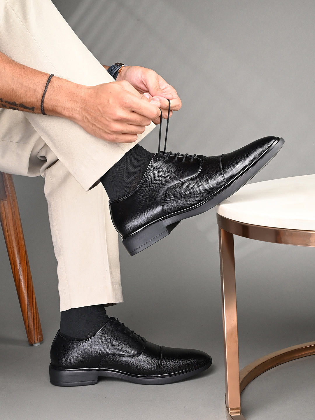 Jet Black Safiano Leather Lace-Up Formal Derbys