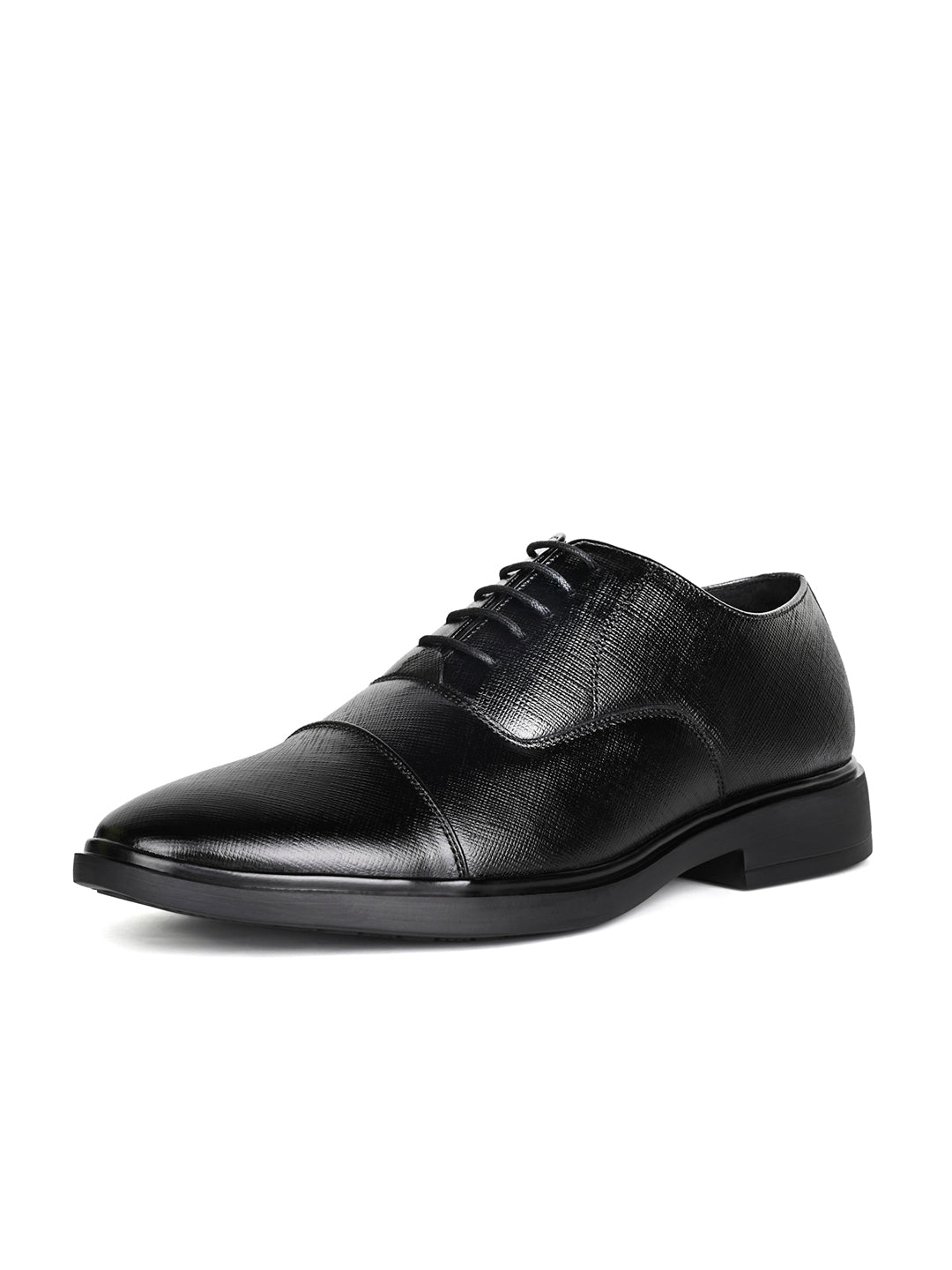 Jet Black Safiano Leather Lace-Up Formal Derbys