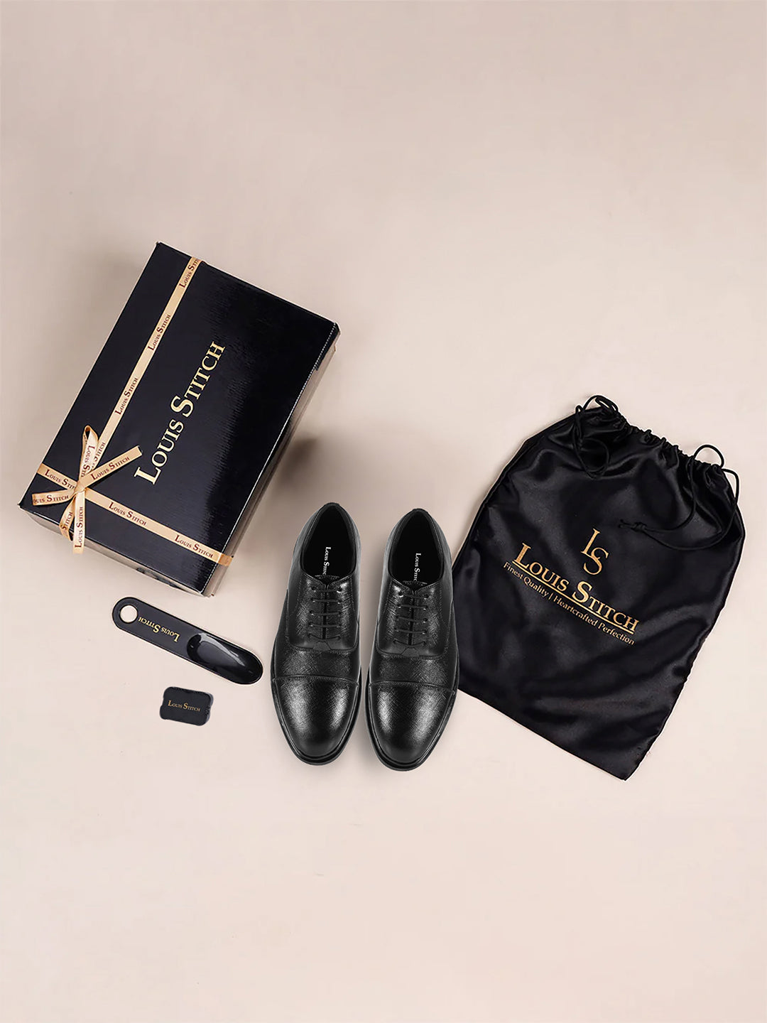 Jet Black Safiano Leather Lace-Up Formal Derbys