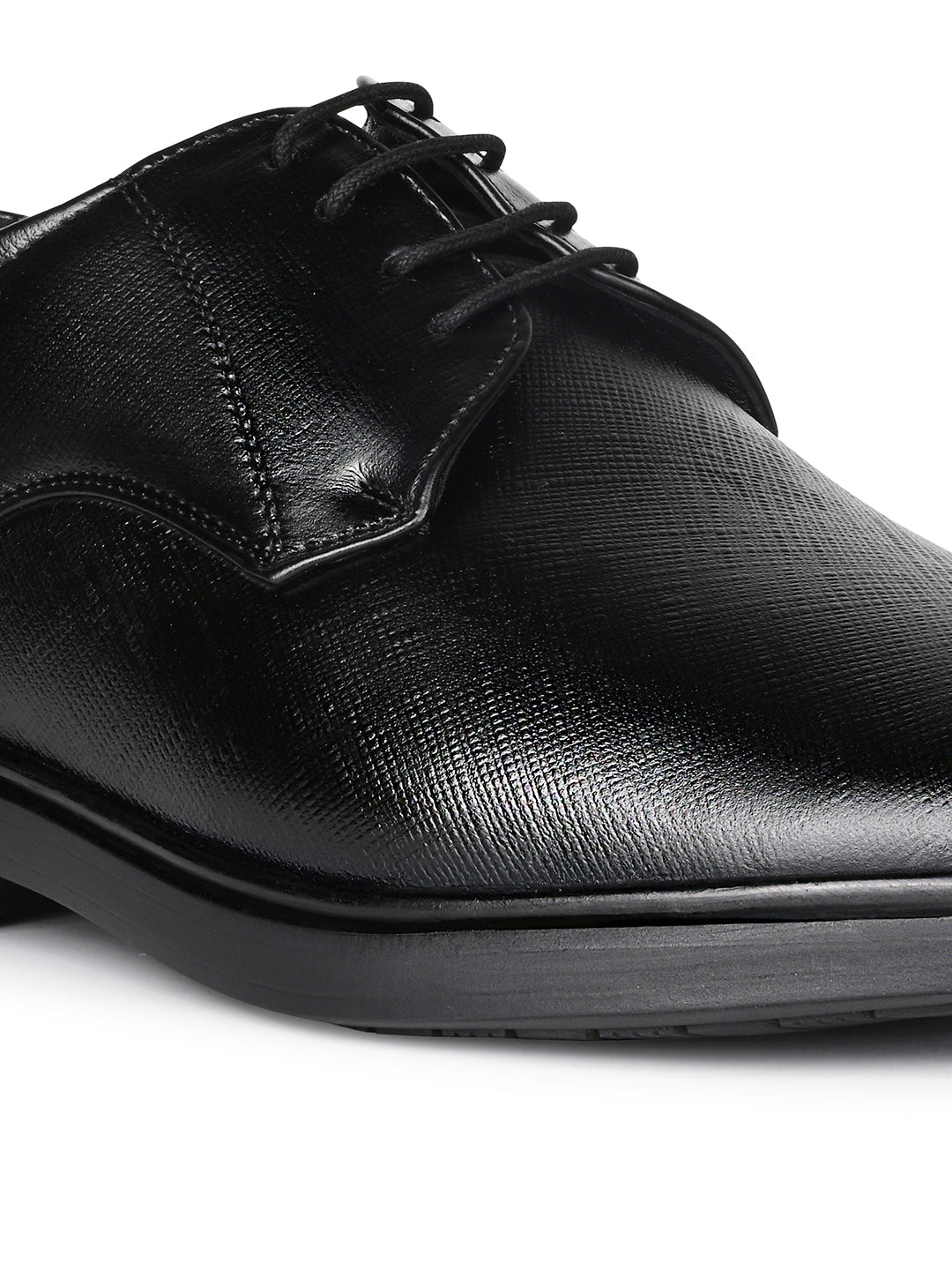 Raven Black Safiano Leather Lace-Up Formal Derby