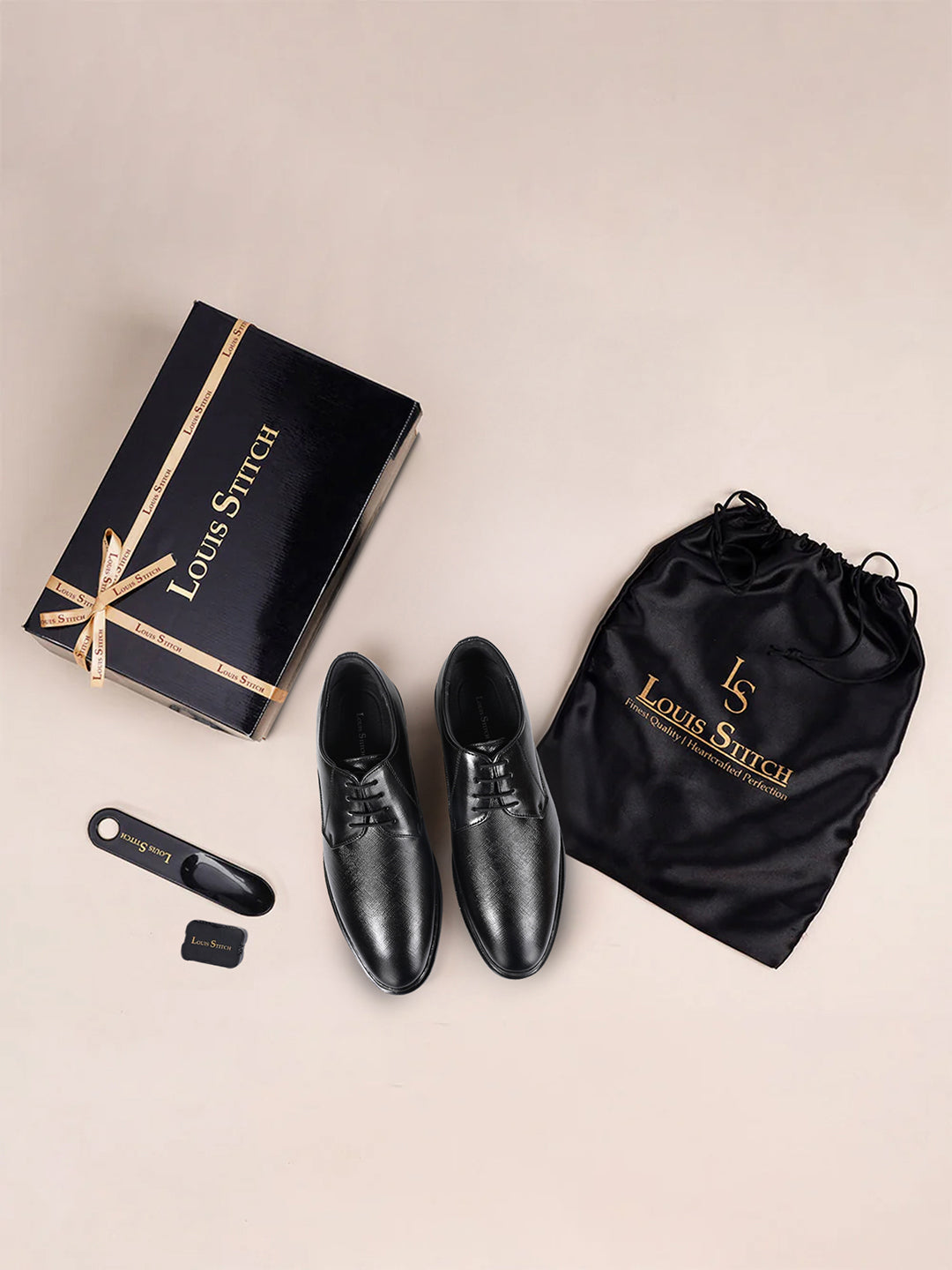 Raven Black Safiano Leather Lace-Up Formal Derby
