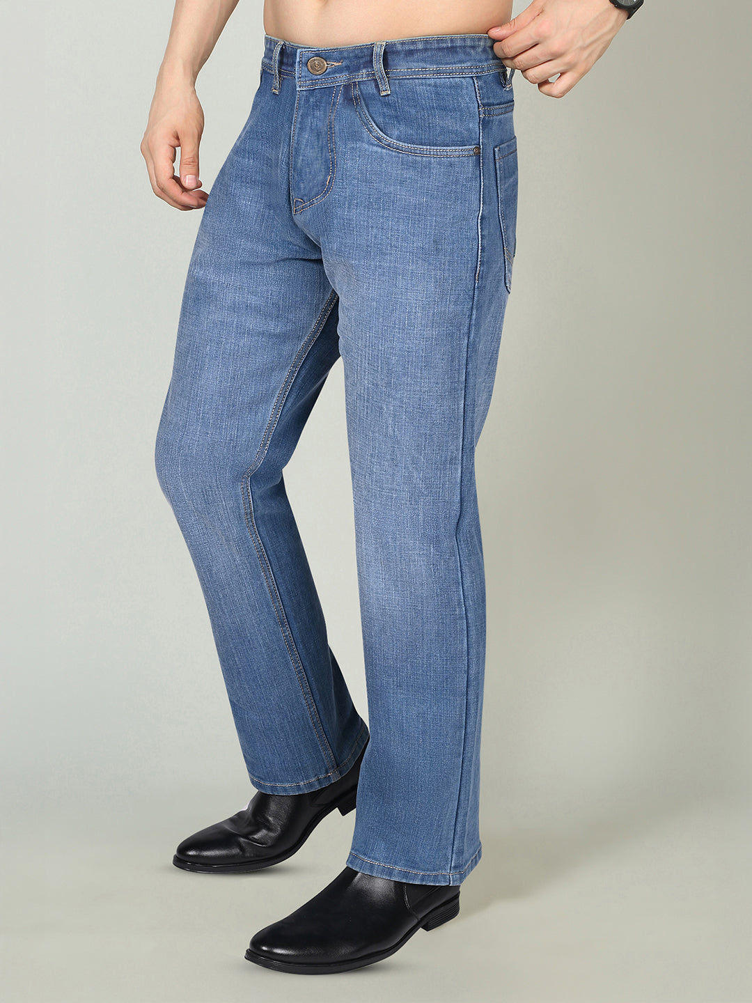 Men's Blue Mid Rise Light Faded Bootcut Fit Jeans